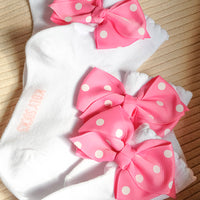 Formal socks with a dark pink bow