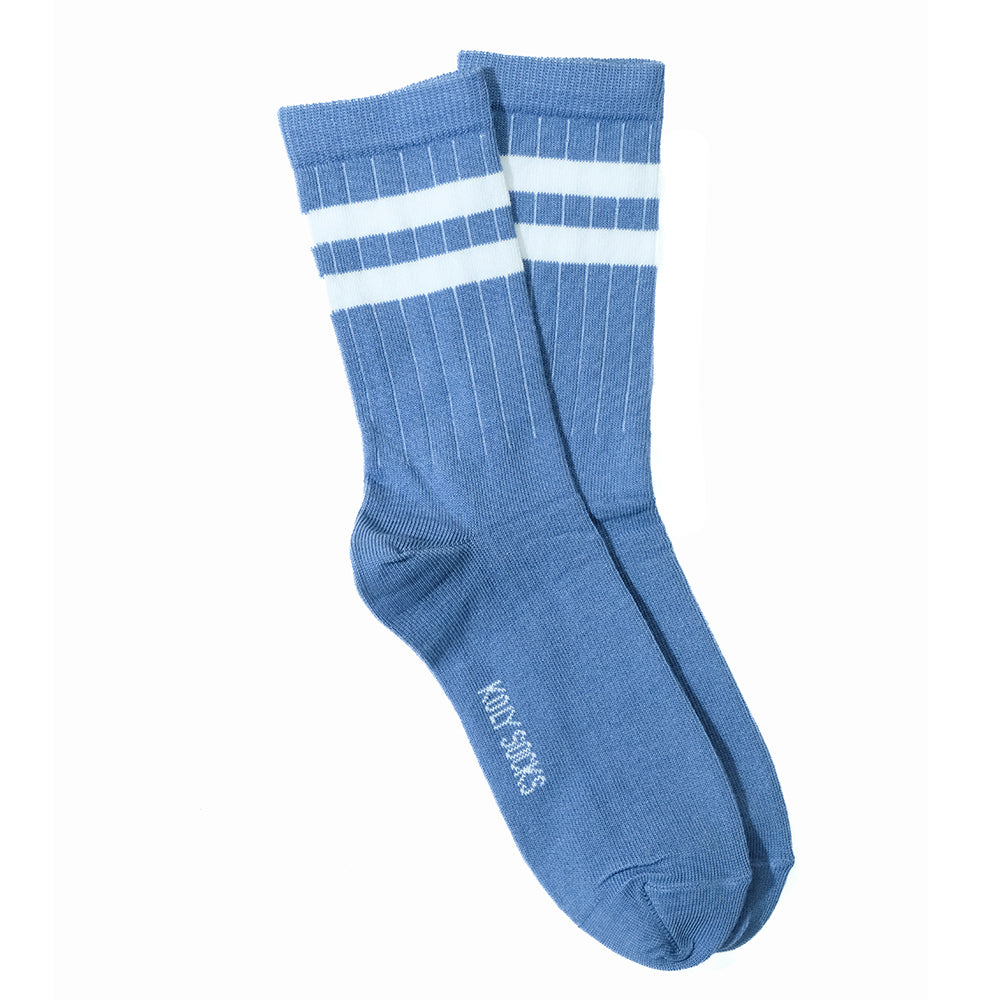 Blue socks with two stripes