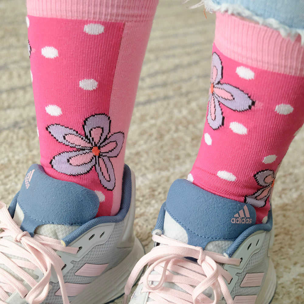 Floral socks with polka dots